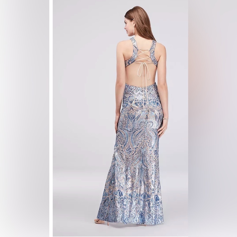 Camille La Vie Blue and nude Backless prom Dress - Picture 6 of 9